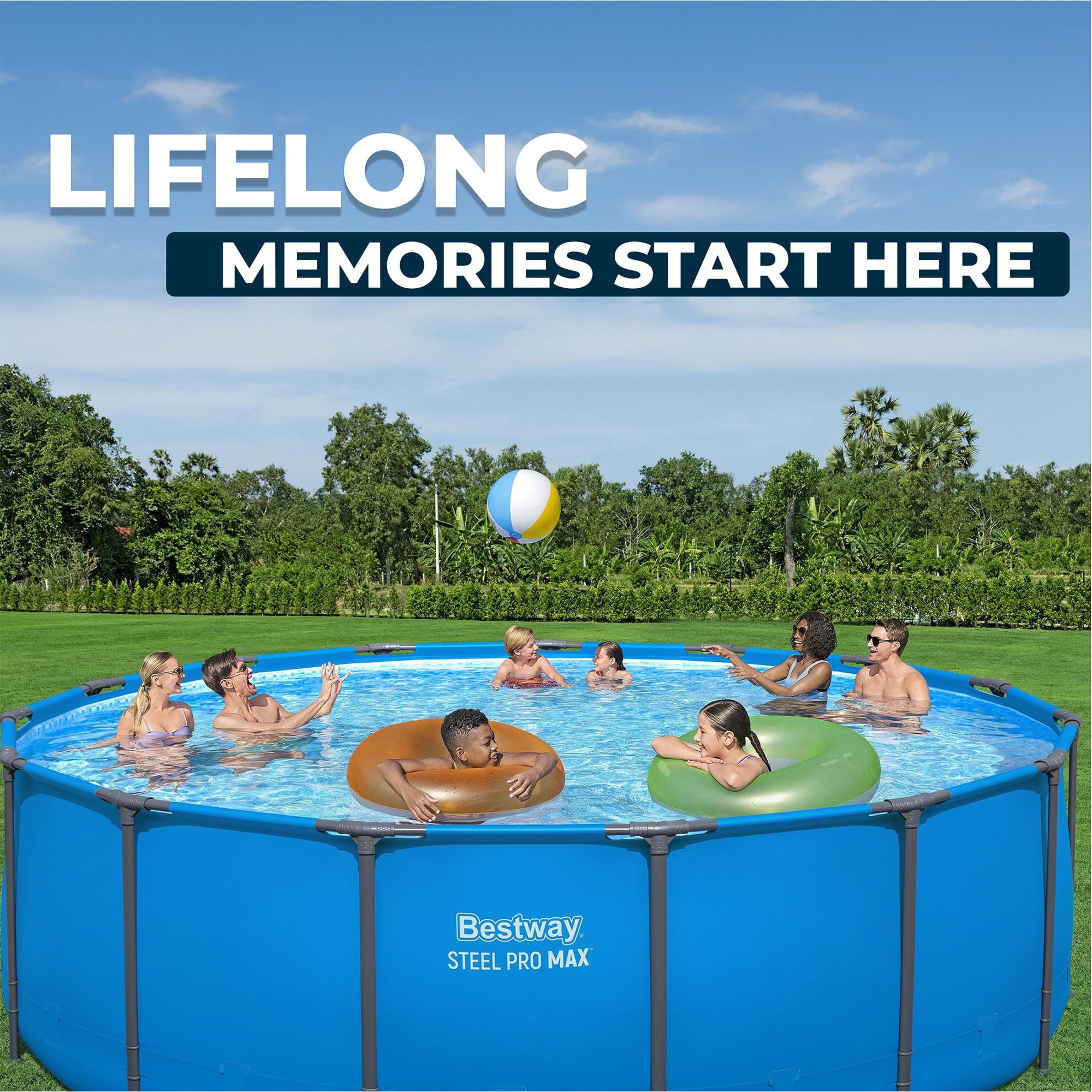 Bestway Steel Pro MAX 15’ x 48 Metal Frame Above Ground Pool, Blue, POOL ONLY