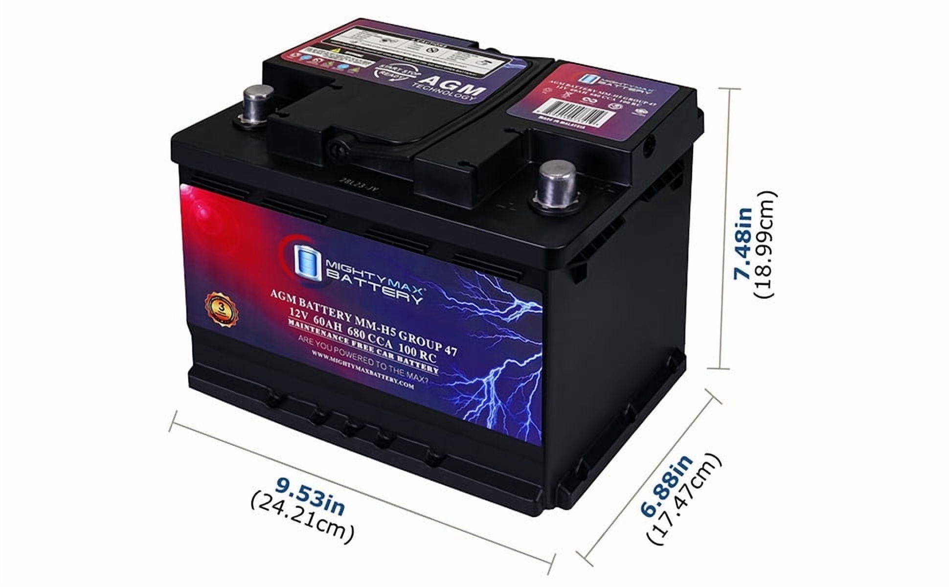 MM-H5 Start and Stop Car BCI Group Size 47 12V 60 AH, 100RC, 680 CCA Rechargeable AGM Car Battery