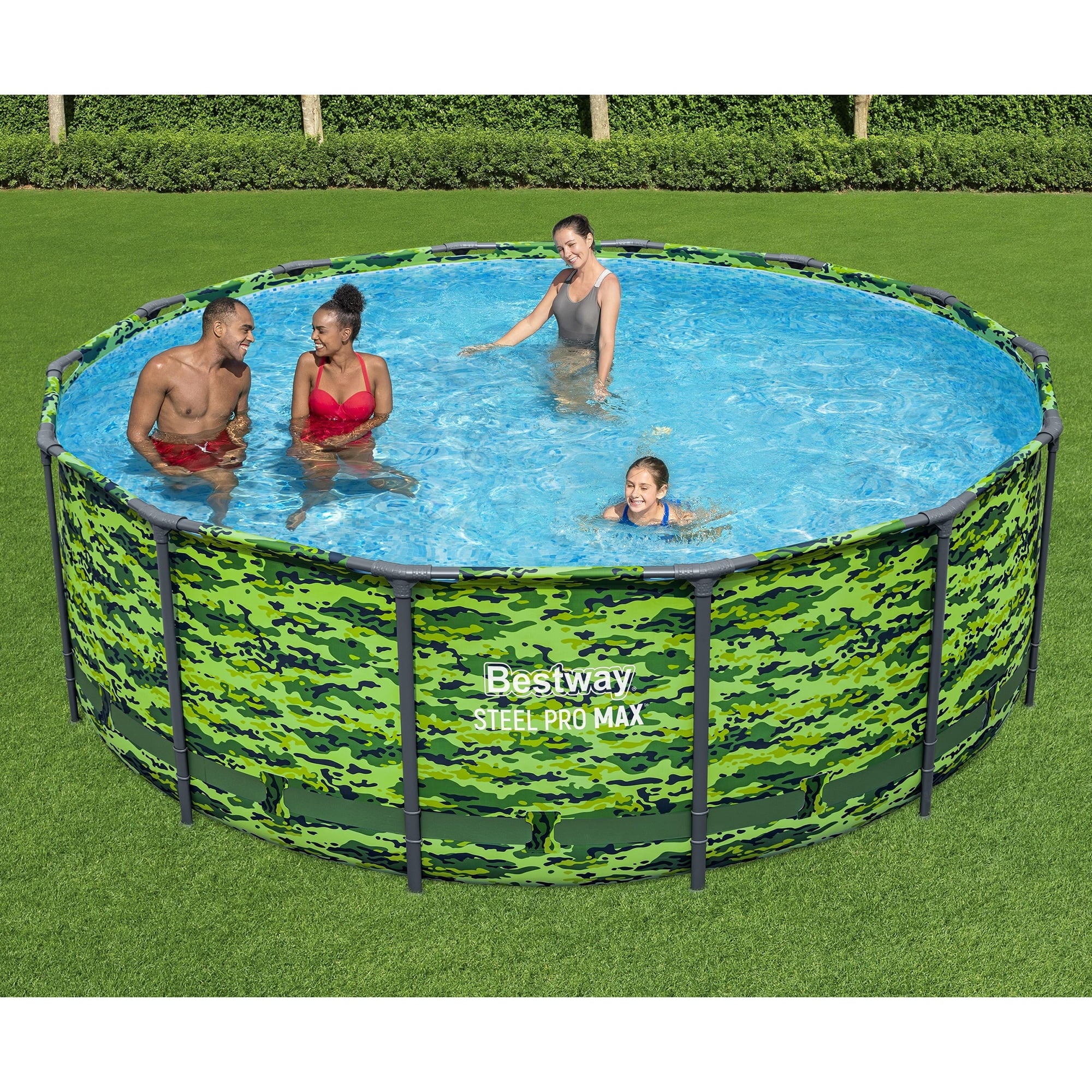 Bestway Steel Pro Max 14'x48 Camo Pool Set | Durable Construction, Easy Assembly, and All-Inclusive Accessories - above ground pool set with filter pump, ladder, and pool cover - No Tools Required!