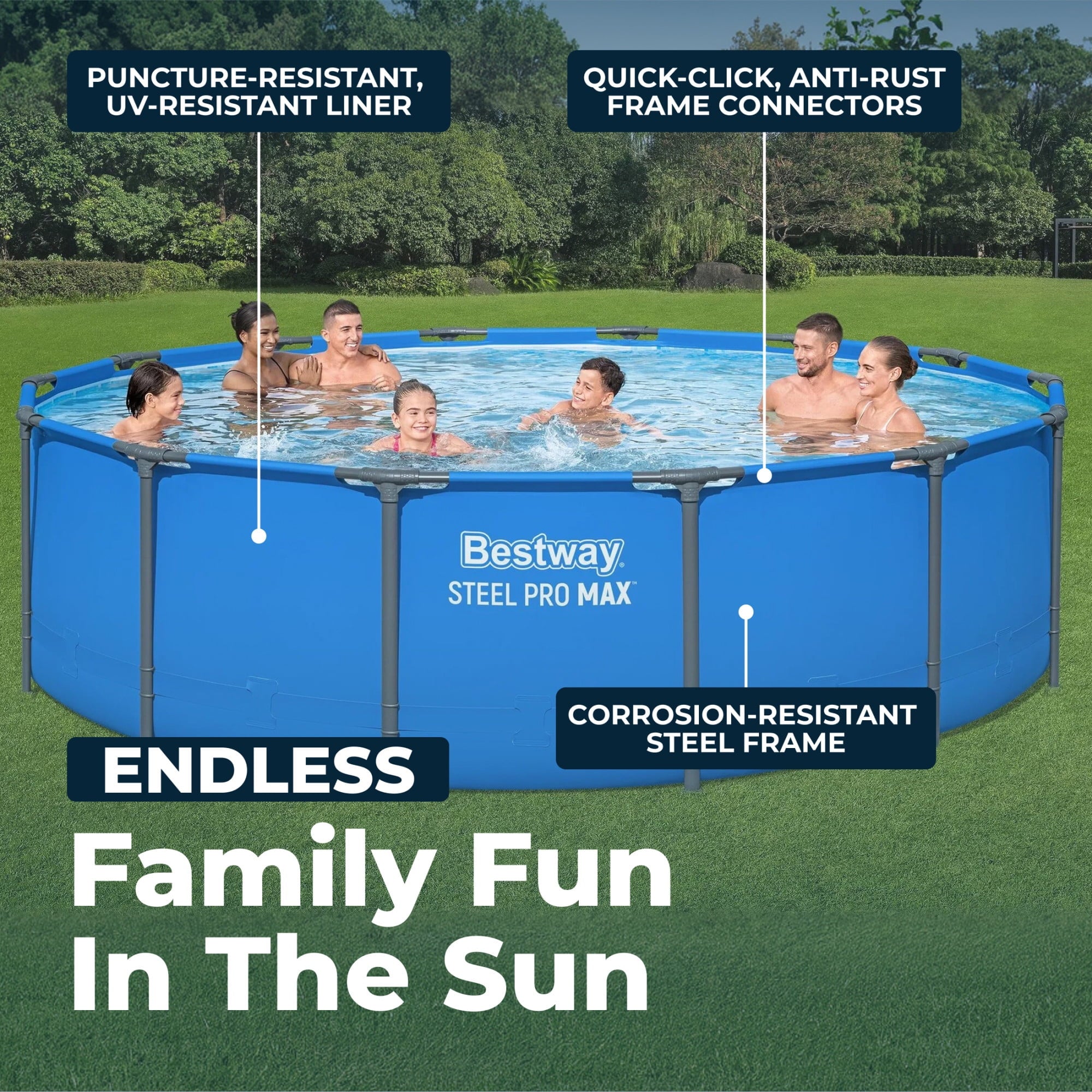 Bestway Steel Pro MAX 14’ x 42 Metal Frame Above Ground Pool, Blue, POOL ONLY
