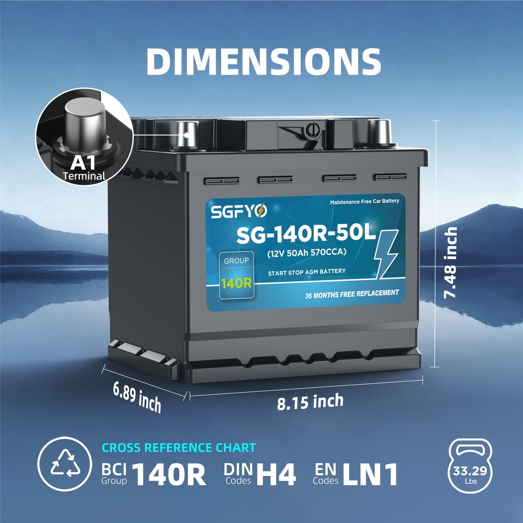SGFYO Group Size 35 Car Battery,12V 55Ah 650CCA 88RC,AGM Maintenance Free Start Stop Automotive Replacement Battery