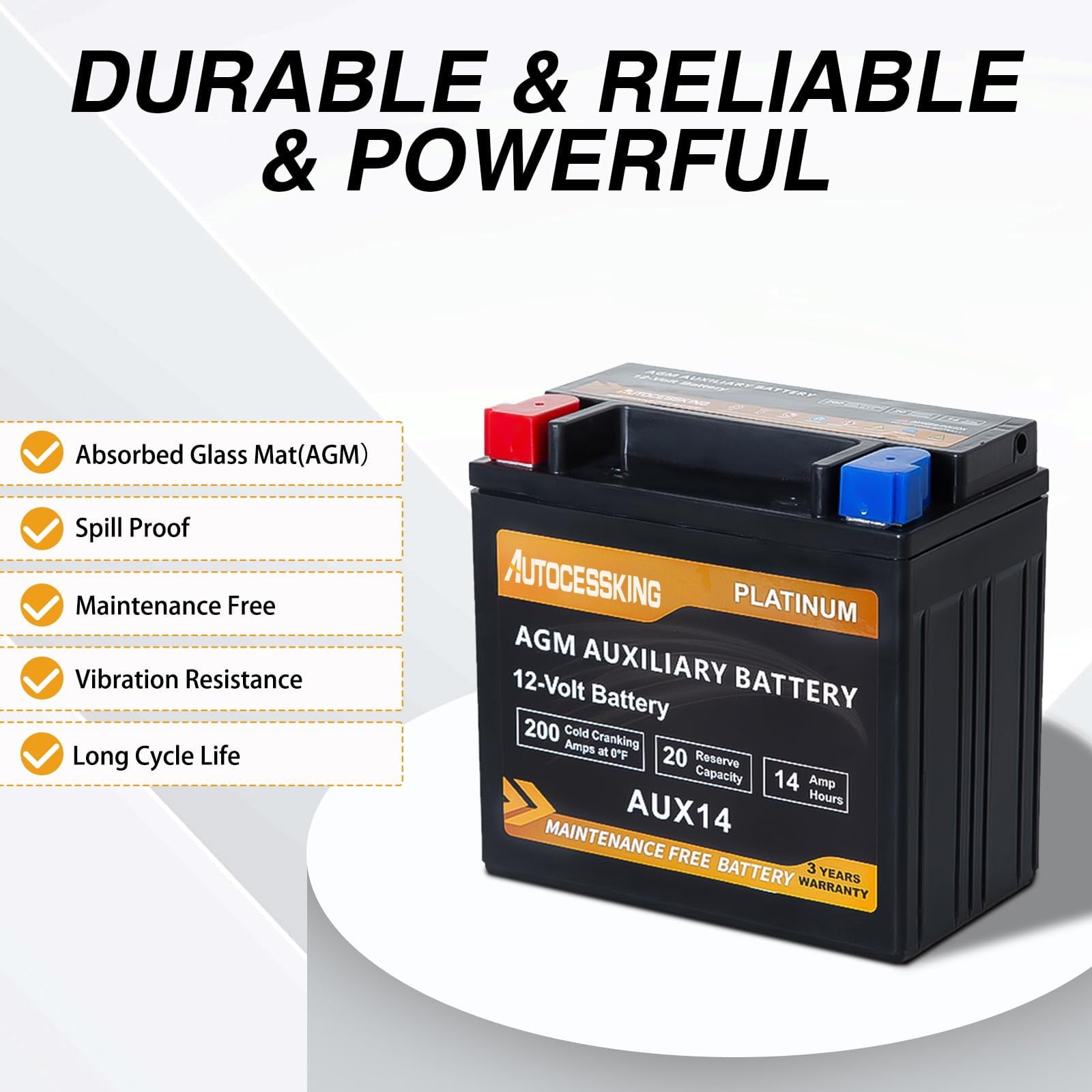 Autocessking Platinum AGM Battery, Group 47 Rechargeable Automotive Batteries for Car, 12V H5 680CCA 60Ah 100RC