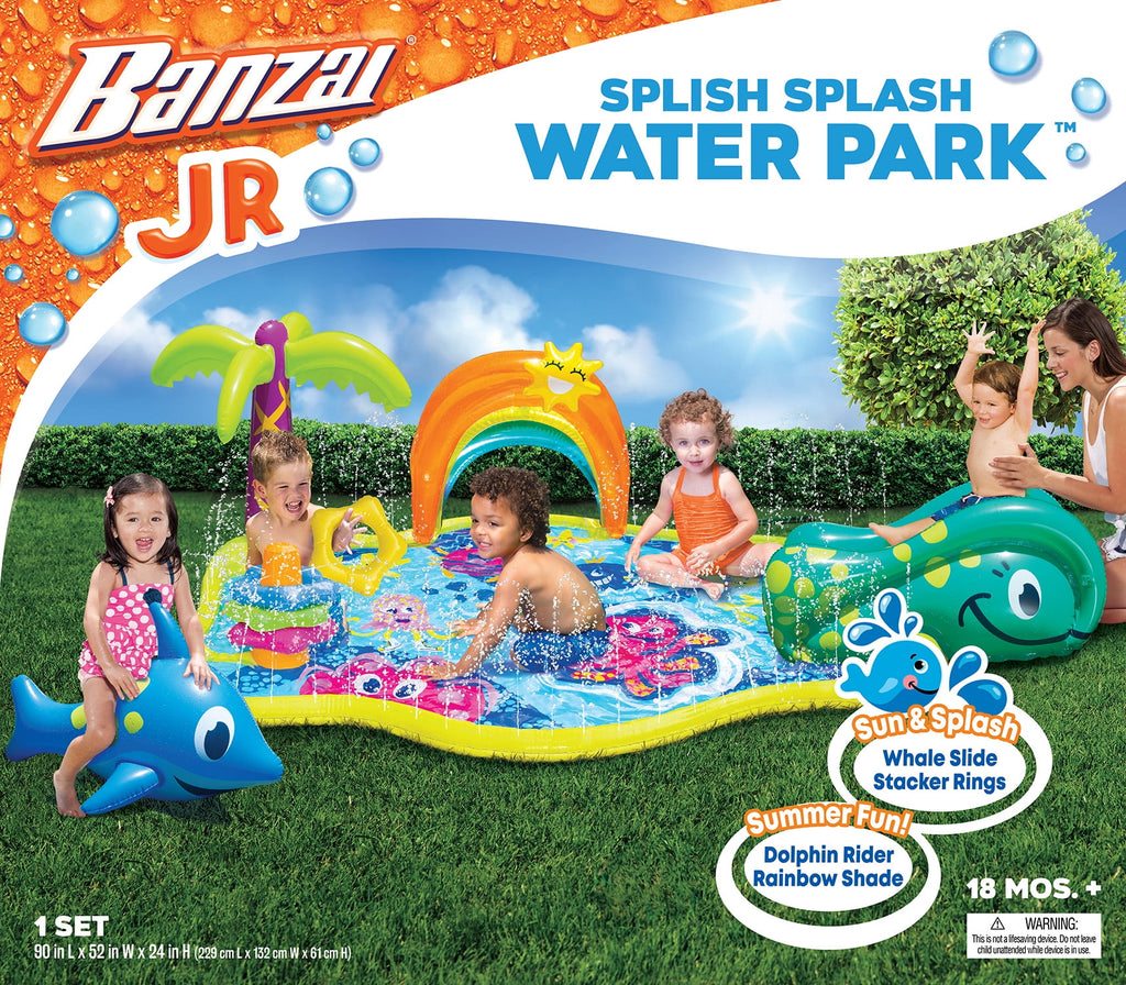 Banzai Jr. Splish Splash Inflatable Water Park for Toddlers - Includes Slide and Play Features