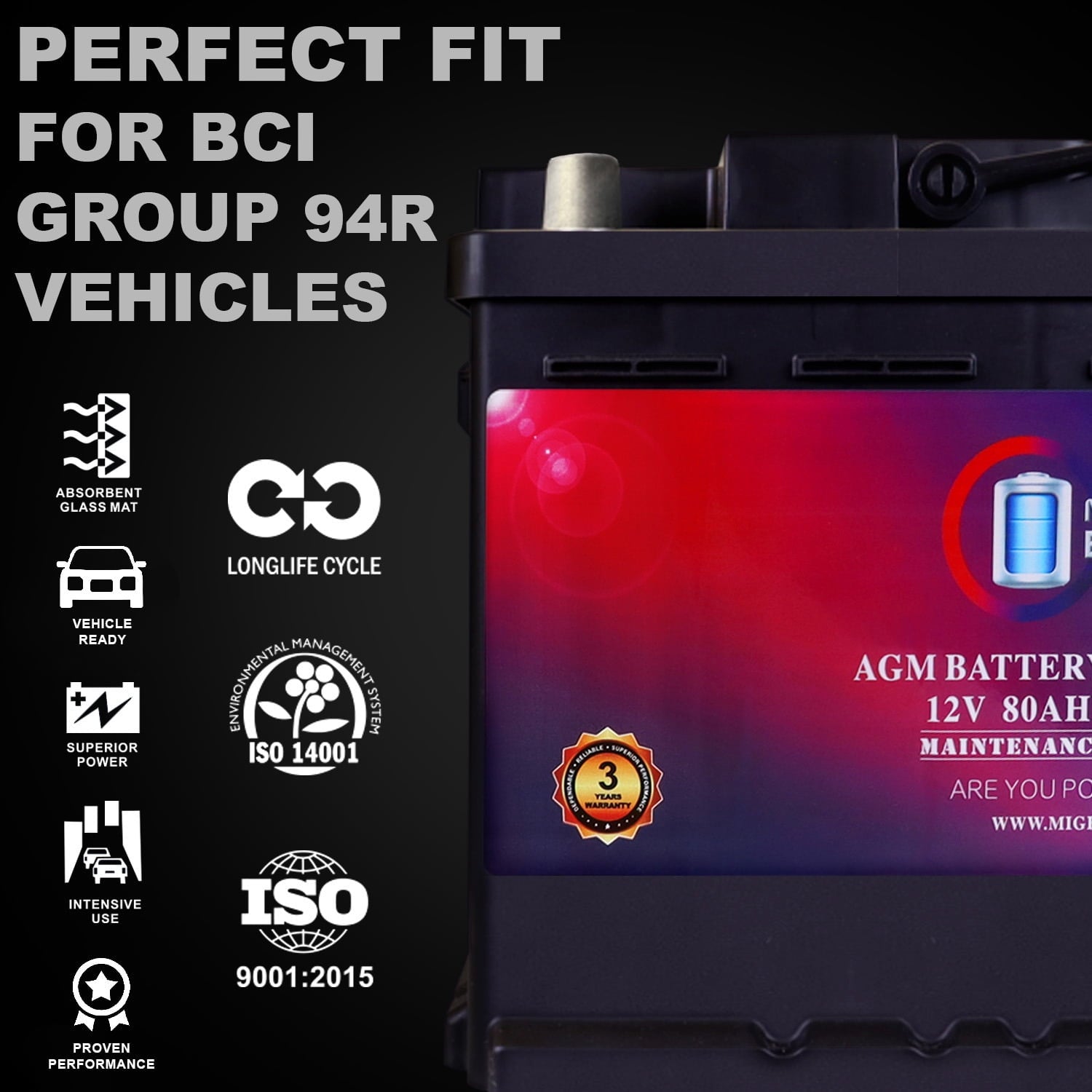 MM-H5 Start and Stop Car BCI Group Size 47 12V 60 AH, 100RC, 680 CCA Rechargeable AGM Car Battery