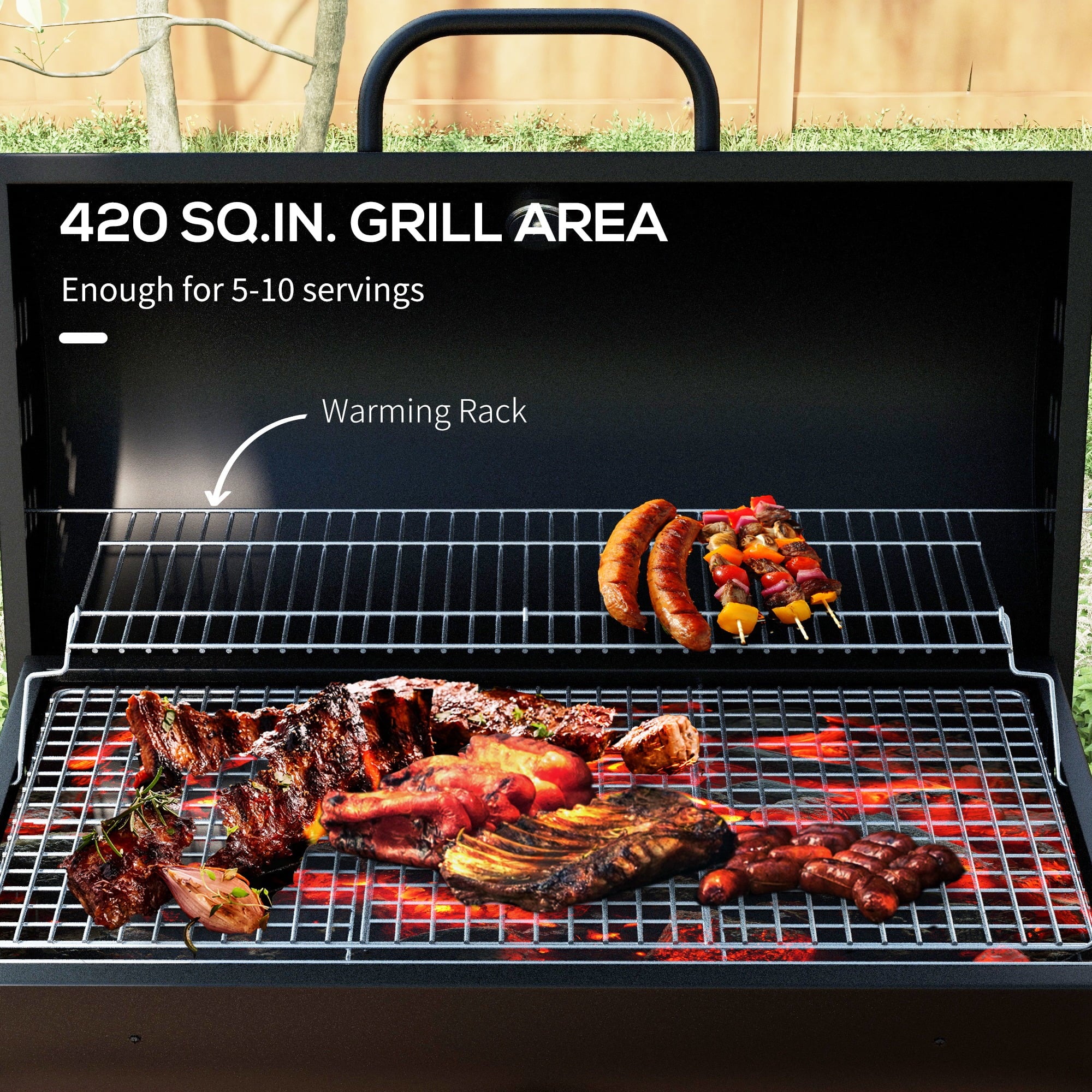 Outsunny Barrel Charcoal BBQ Grill with 420 sq.in. Cooking Area, Wheeled Outdoor Barbecue, Black