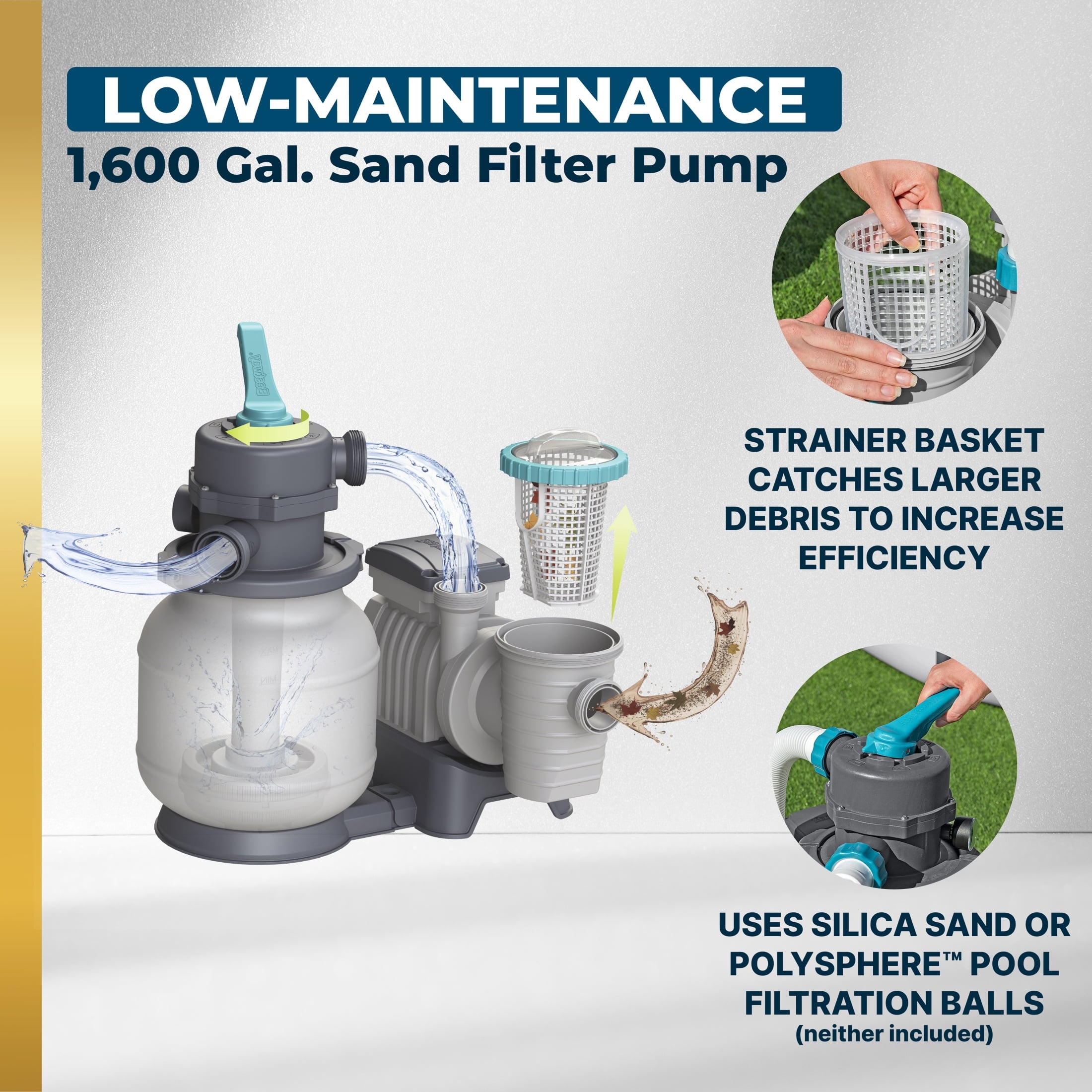 Bestway Hydrium 15' x 48 Steel Side Wall Above Ground Pool w/ Sand Pump & Accessories