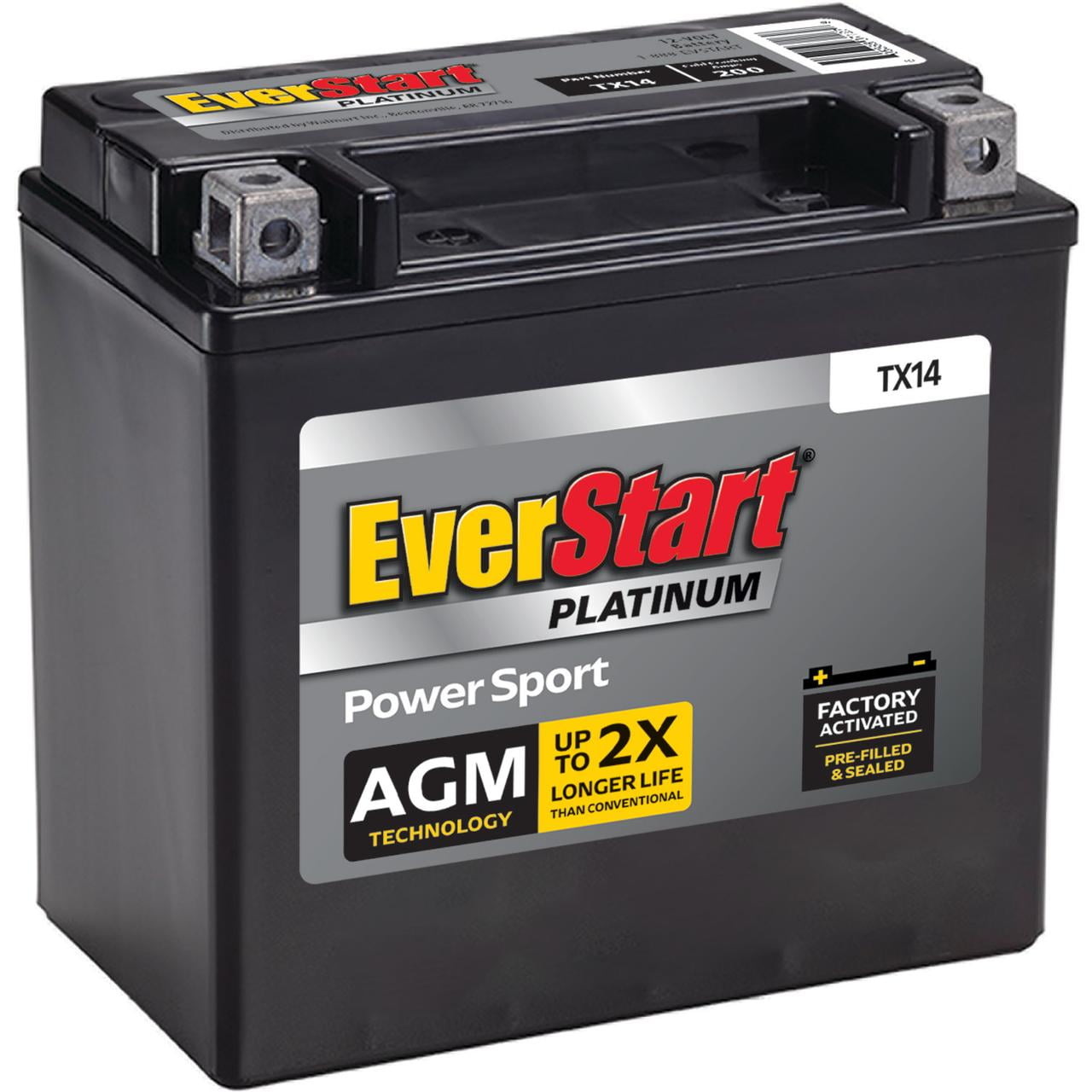 EverStart Platinum AGM Power Sport Battery, Group Size TX14 12 Volt, 200 CCA