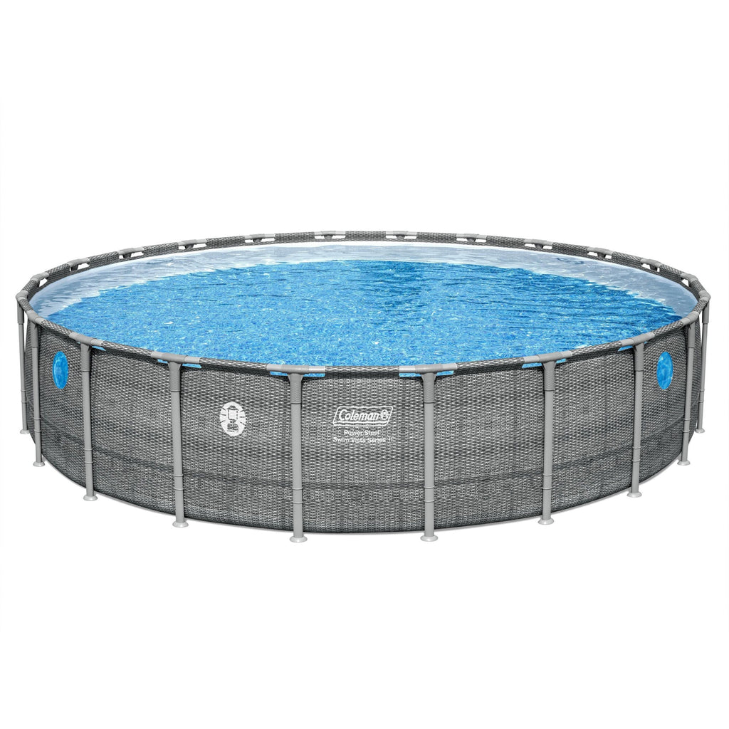 Coleman Power Steel 22’x52” Metal Frame Above Ground Pool w/ Pump, Ladder, & Cover, Gray