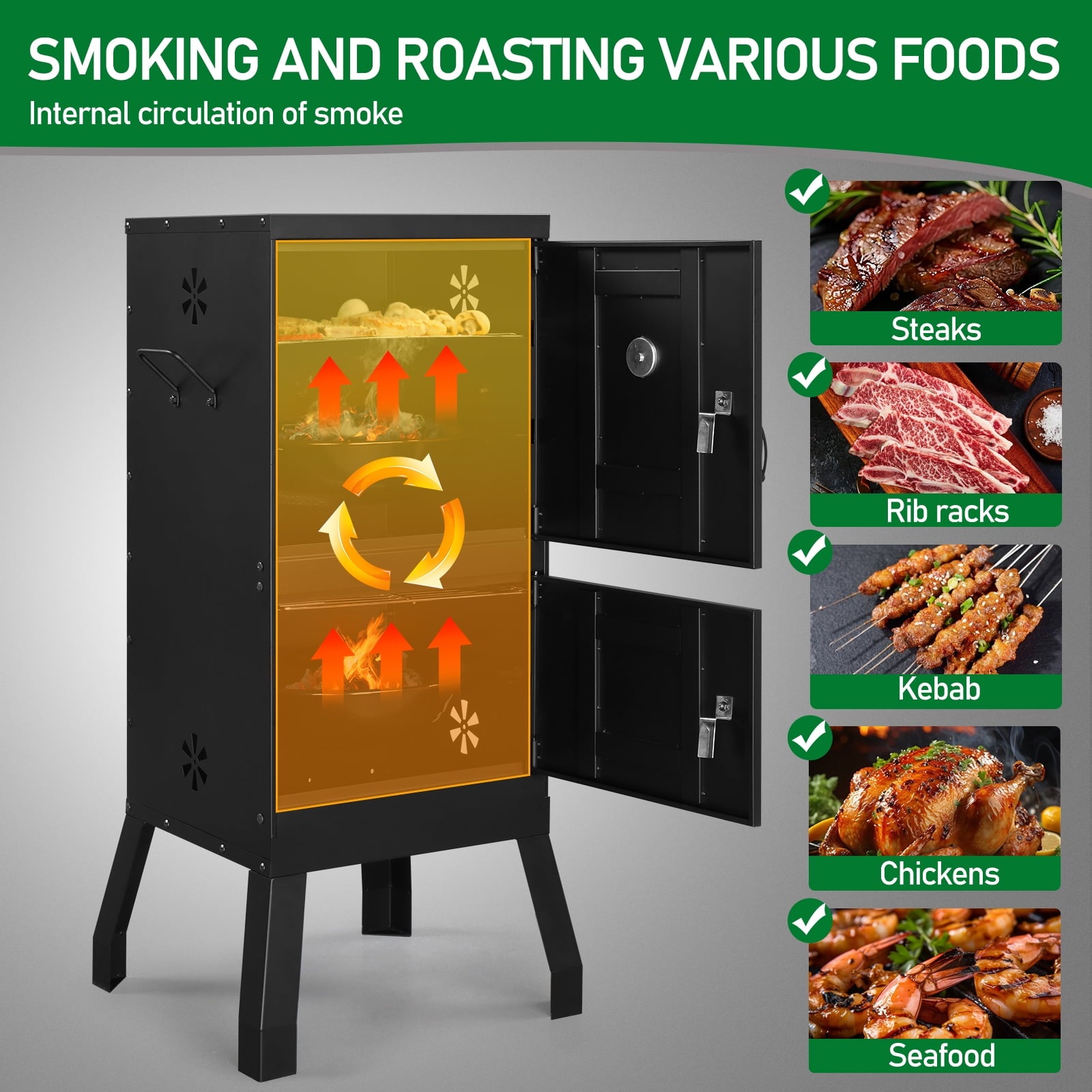 Zimtown Charcoal Grill BBQ Smoker Outdoor Barbecue Pit with 3 Levels Patio Backyard Black