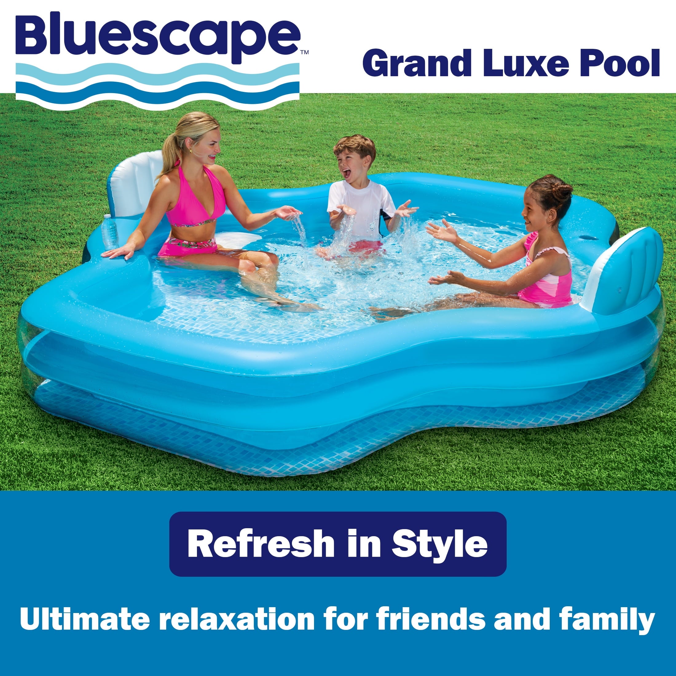 Bluescape Blue Grand Luxe Inflatable Family Swimming Pool, 2 Seats, Age 6 & up