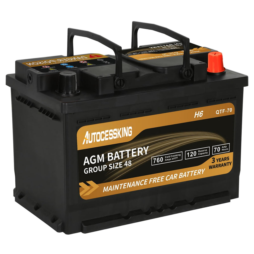 Autocessking Platinum AGM Battery, Group 47 Rechargeable Automotive Batteries for Car, 12V H5 680CCA 60Ah 100RC