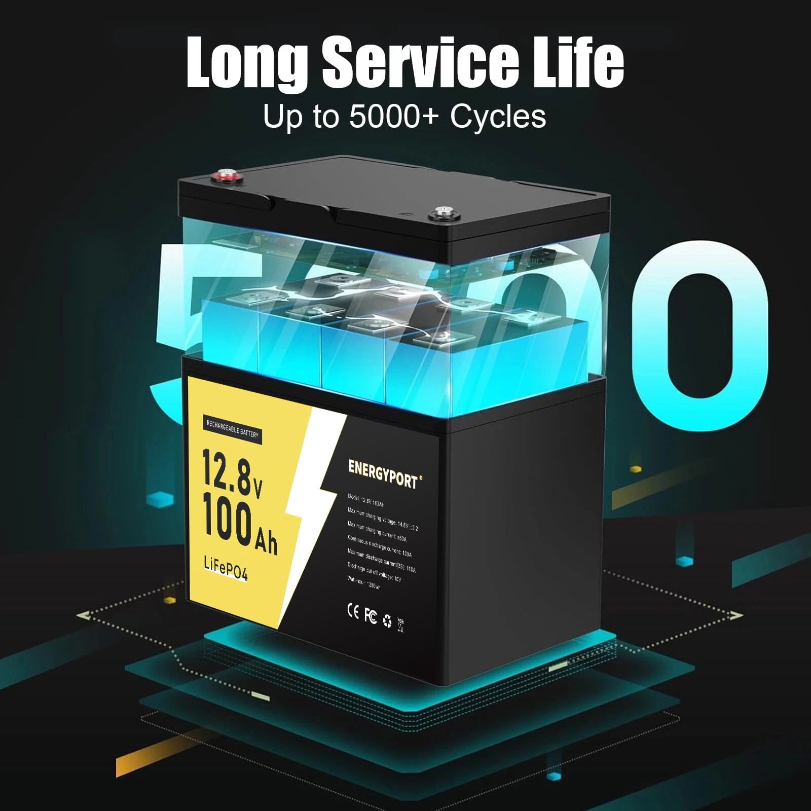 12V 100Ah LiFePO4 Battery, Rechargeabel Deep Cycle Lithium Batteries, 100A BMS with Low-Temp Protection, Perfect for RV, Solar, Boat, Marine, Trolling Motor